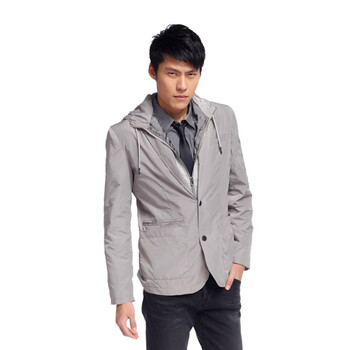 Jack Jones/杰克琼斯 外套 连帽假两件男士薄款西服B(灰)|212108015100 195/112A/XXXL