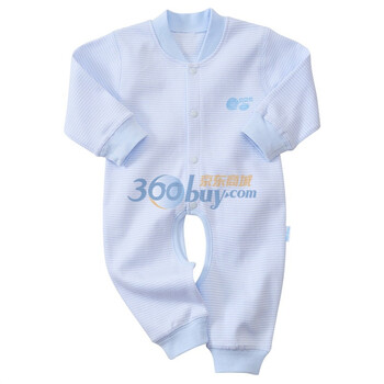 贝贝怡 BB136 婴儿服装条纹前开口开档哈衣 淡蓝 90码