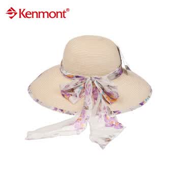 kenmont凯蒙特帽子春夏女士遮阳帽子防晒大檐帽子KM-0440 米色 58