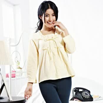 Gainreel歌瑞尔 家居服可爱多前扣女士荷叶边可爱简约家居服睡衣套装 浅黄色 XL