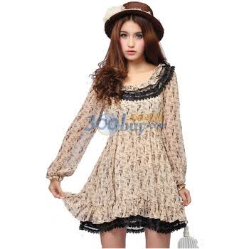 Bessie2012雅致碎花雪纺连衣裙BS12SD177 卡其色 XL(175/92A)