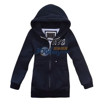 艾勒罗克 ELEMENT LOOK 2012新款秋冬双层连帽中长款羽绒内搭修身卫衣 1101EPA10 藏蓝 S
