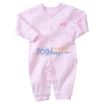 贝贝怡 BB129 宝宝服饰 新品纯棉宝宝内衣/哈衣前开扣连体衣 淡粉 90码