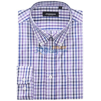 约翰逊JOHANSSON新款纯棉男士浪漫格纹长袖衬衫J11SS1003-2 紫色 XXL