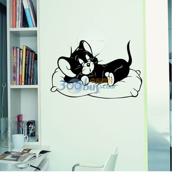 
                                        忆美特墙贴画 儿童房装饰贴纸 贪睡的小懒猫 B0015（送转移膜）                