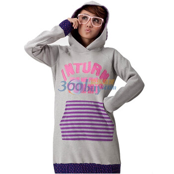 [inturn] 韩版连帽套头休闲宽松女长款卫衣13W1263 浅灰色 L
