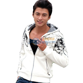 TUOYI2011秋装新款泼墨印花韩版男装休闲连帽卫衣外套77118 白色 XXL