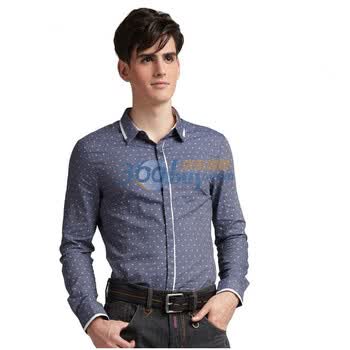 秋装新品马克华菲正品男装休闲长袖衬7113030724 蓝色 42
