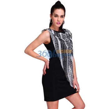 兰亭集势旗下品牌TS 字母印花半披肩背心裙 S0255142 黑色 L