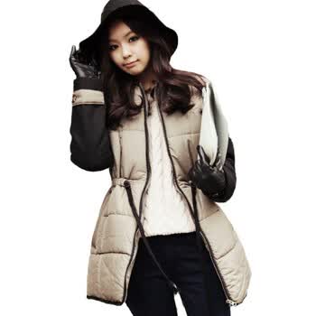 时尚起义 冬装韩国进口简单收腰保暖棉服 女568869 卡其色 one