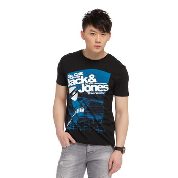 Jack Jones/杰克琼斯 T恤 纯棉胶印字母图案短袖T恤I(黑)|211201122010 195/112A/XXXL