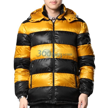 Markless男士可脱卸帽亮面撞色短款90%白鸭绒羽绒服YR11312M 黑色黄色 XXL
