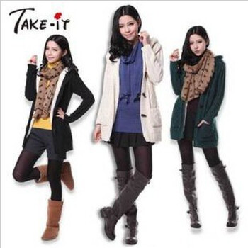 take2011秋冬款加厚羊羔绒韩版修身编花大毛衣外套 驼色 L/165