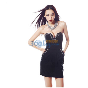 Miss-in 炫酷银色铆钉镶嵌黑色小礼服裙