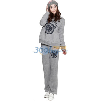 百伶妈妈冬装特厚孕妇卫衣套装双层保暖加厚卫衣10988灰色XL