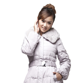 米兰朵 MERUNTO 新款淑女收腰 獭兔毛领中长款羽绒服 011203 L51银灰 XL175