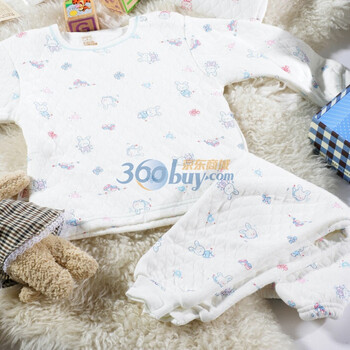 【小富兰克】婴儿服装 春季儿童保暖内衣套装 加厚宝宝内衣5033 天蓝色 73