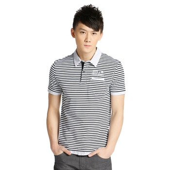 jackjones/杰克琼斯 T恤 纯棉条纹略修身POLO衫I(黑)|211206028010 195/112A/XXXL
