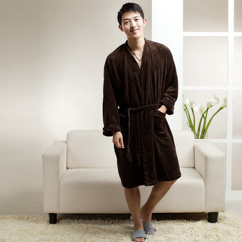 荻嘉茂 2011秋冬新款 珊瑚绒睡袍/浴袍 1112 咖啡色 XXL