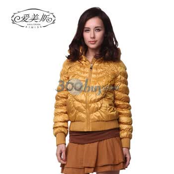 爱美斯正品清仓堆堆领新女短款简洁修身纯色羽绒服A115132 橘色 (XXL)175/96A