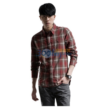 圣迪奥sdeerhe 男装冬 复古格纹刺绣衬衫 栗色0470544 栗色 XXL