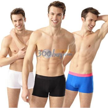 Hanes 恒适 BUM615 男式棉氨平口裤 三条超值装 黑色/白色/宝蓝 XXL