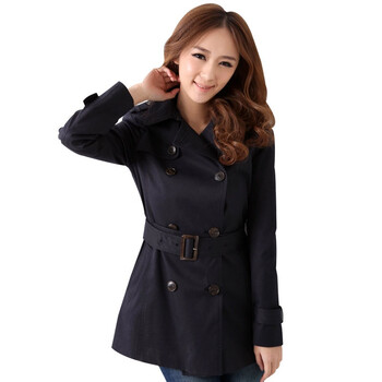 韩都衣舍 韩国风衣春季新品春装女双排扣风衣LA1151L04 蓝色 L