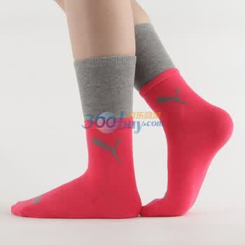 PUMA 彪马 女士提花功能运动袜 精梳棉女袜子 玫瑰红-中花灰 23-25cm