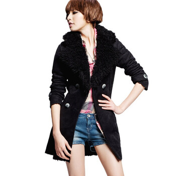 Othermix 2011冬装新款 麂皮绒毛领棉服 毛领棉衣 女12V7401 黑色 XL