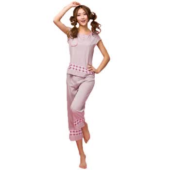 爱帝女士棉莫代尔短袖中裤/家居服9105340411 藕荷 XXL