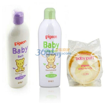贝亲婴儿沐浴露200ml+贝亲宝宝洗发精00ml+贝亲婴儿粉盒+粉扑（粉色或黄色）IA18+IA02+10261