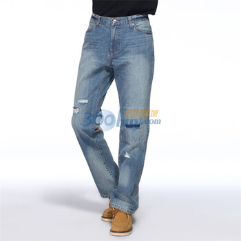 IZOD 秋季新品直脚纯棉磨破男士牛仔裤 3121916149004 牛仔蓝 190/96A(36)