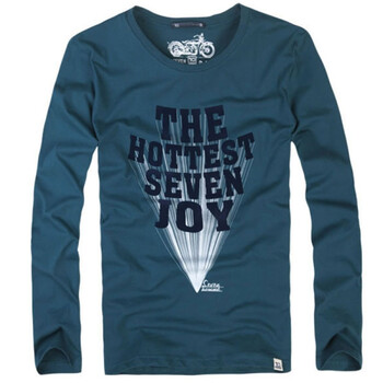 SEVENJOY柒加尚品 男款立体视觉字母印花长袖T恤 13TX10 蓝色 XXL