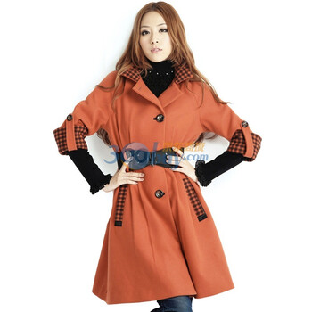 O.SA 秋冬新品 时尚蝴蝶结休闲收腰 大衣 SD91004 橙色 XL