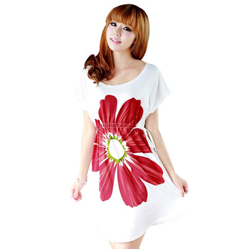 韩都衣舍 韩国连衣裙春季新品新年春装女短袖圆领印花连衣裙BG098 白色 均码