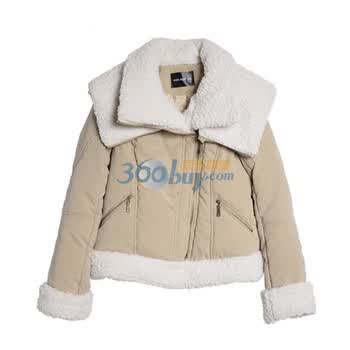 as安都*双层棉花绒领棉服外套*9158217 卡其色 L