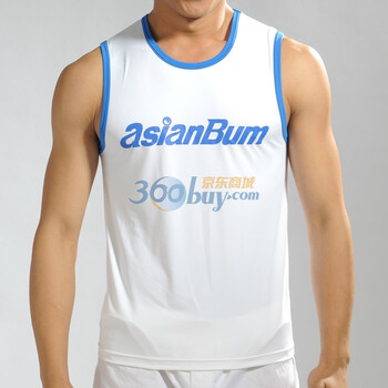 Asianbum春夏新款 时尚印花 爽滑冰丝修身宽肩男士背心 健身运动背心 U5898A 白色 XL