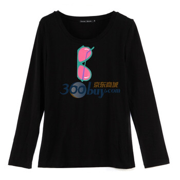 Rosas Mode个性印花图案长袖T恤打底衫R1511127 黑色 M