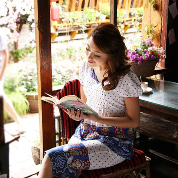 睦隆世家 2012夏款女士圆领短袖波点印花短裤家居服套装 85034 深兰 女款XL(170/100)