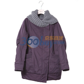 浪漫一身 舒适加厚带毛线领长款棉衣 2011冬装 紫色 XL