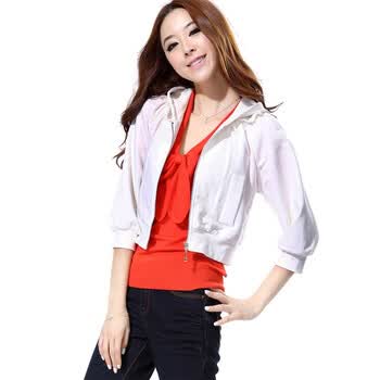 O.SA 春装新款外套 韩版女装连帽休闲棉质短外套SW23047 白色 XL