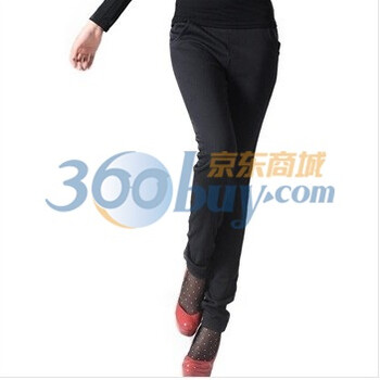 尚贵华 秋冬 韩版弹力女装小脚裤 铅笔裤 加厚 加绒 修身女士休闲裤（口袋版） 黑色 XXXL