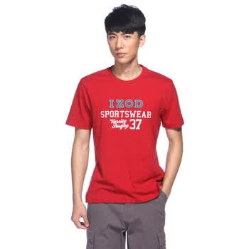 IZOD 2011新品纯棉字母圆领短袖百搭男士T恤 2121914204405红色系XXL(185/102A)