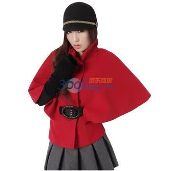 韩都衣舍 韩国外套春季新品新年春装女纯色斗篷毛呢女外套DL0137FX 红色 S