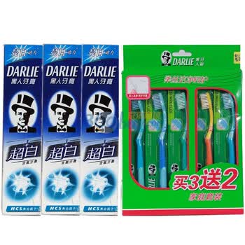 DARLIE黑人超白牙膏140g*3支+黑人牙刷家庭装买3支送2支