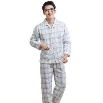 荻嘉茂 秋冬新款 针织夹层睡衣套装 6107 蓝色 XXL