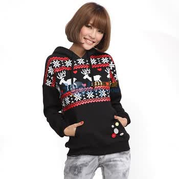 茵佳妮卫衣女装新品女装带帽长袖甜美中长款卫衣5114-1410095 黑色 L