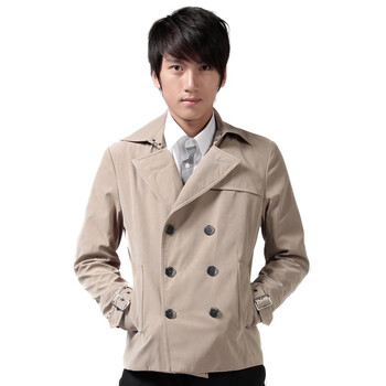 OWENWONG咖飞 时尚男双排扣短风衣 WF11F001 48卡其 XL