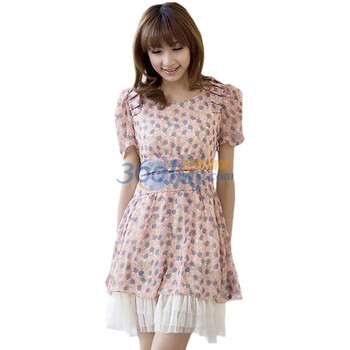 妮蕾迪 2012夏季新款女装唯美浪漫碎花雪纺短袖连衣裙2139 浅紫 XL