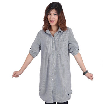 8size2011秋装 蓝色彩条 长款宽松衬衫C-0037 亮天蓝色 L